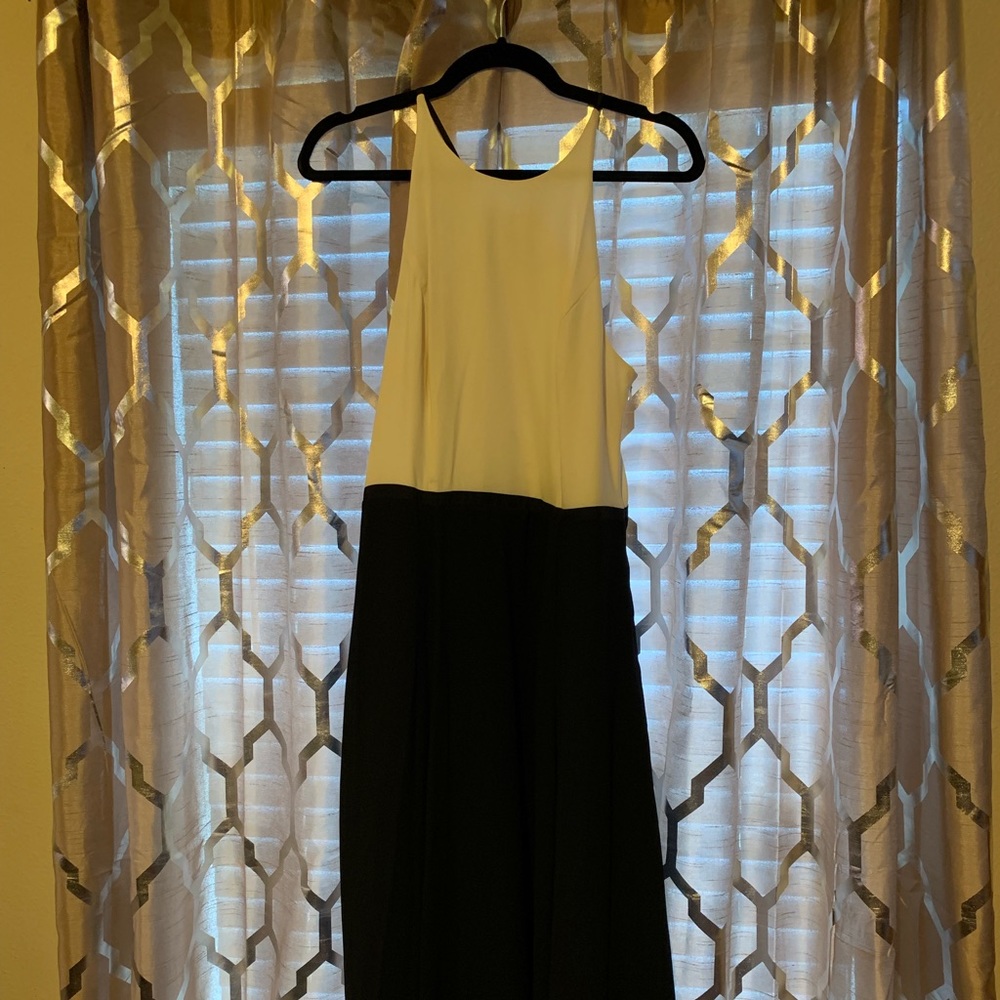 Halston black and white formal dress